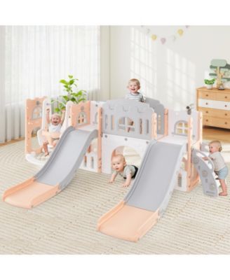 10 in 1 Toddler Slide and Swing Playset with Climber Tunnel and Double Slides