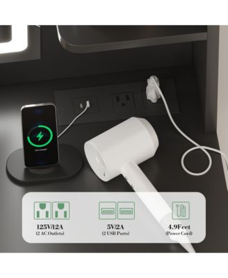 Makeup Vanity Lights and Charging Station 3 Color LED Lighted Mirror Vanity Desk for Bedrooms, Apartments