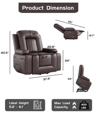 Power Lift Recliner Chair - Heat and Massage, Faux PU Electric Lift Recliner for Elderly & Mobility Impaired, Adjustable Back and Legs