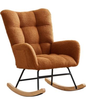 Comfy Rocking Chair for Nursery or Bedroom Upholstered Glider with Side Pocket, Ergonomic Backrest