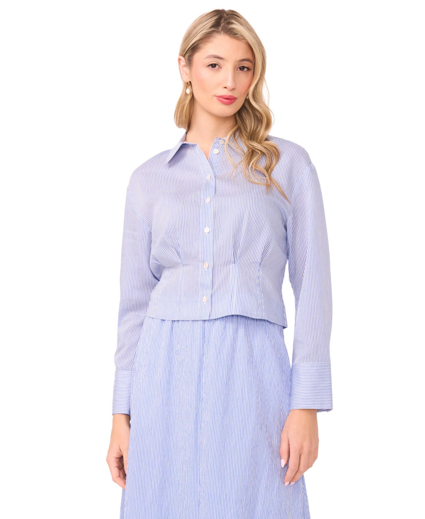 Женский топ Vince Camuto Collared Neck Long-Sleeve, цвет: Синий — фото 1