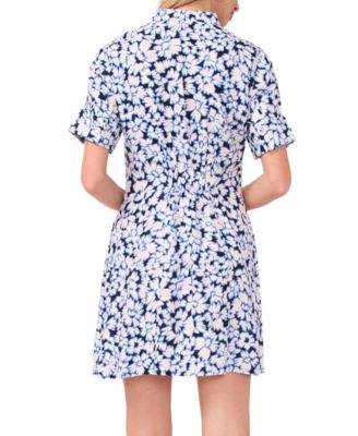 Women's Collar Neck Fixed Sleeve Elastic Back Shirt Dress