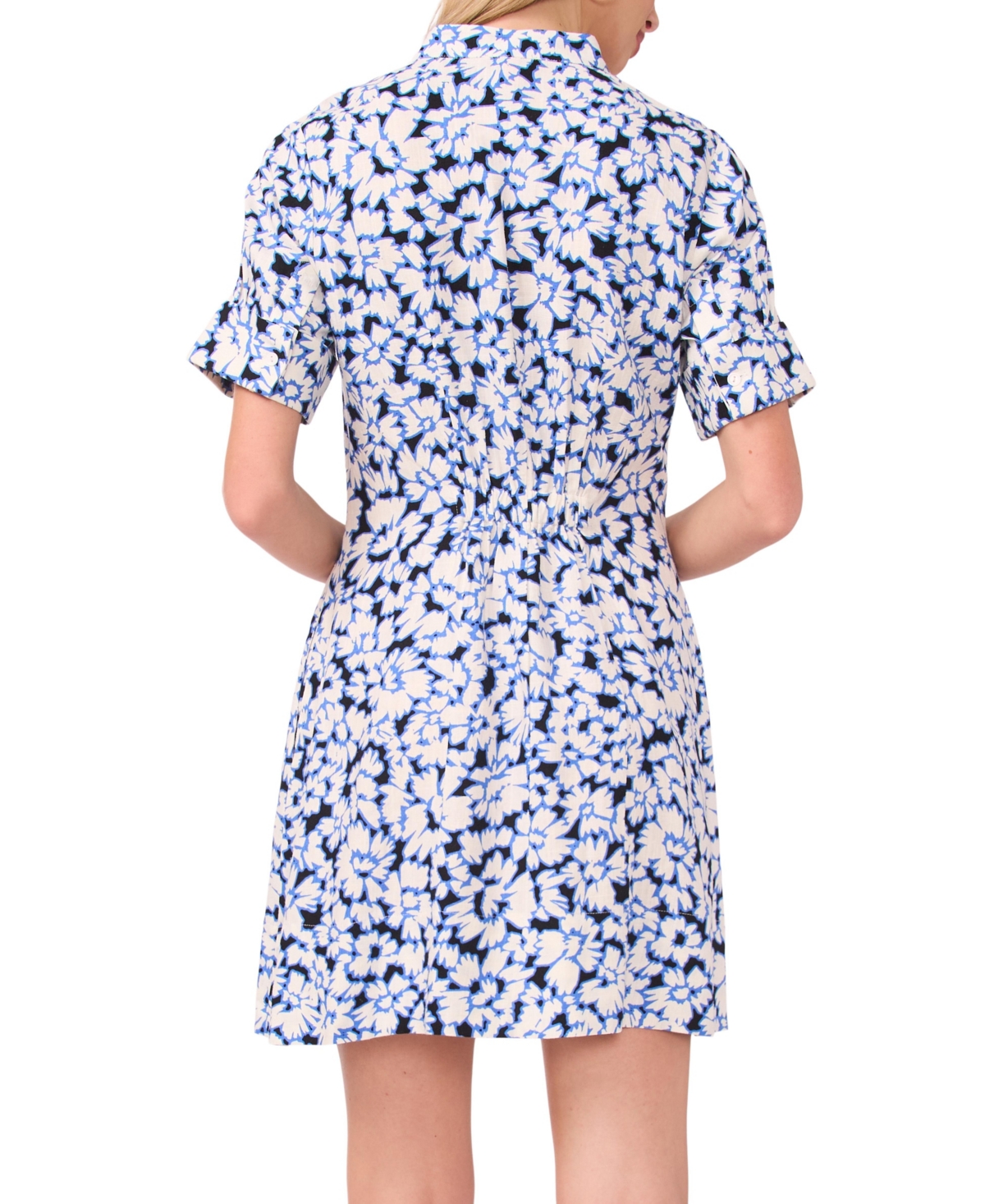 Vince Camuto Women's Collar Neck Fixed Sleeve Elastic Back Shirt Dress