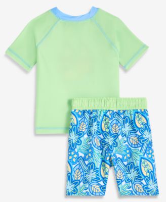Toddler Boys' 2T-4T Short-Sleeve Rashguard & Mesh-Lined Swim Trunks, 2-Piece Set
