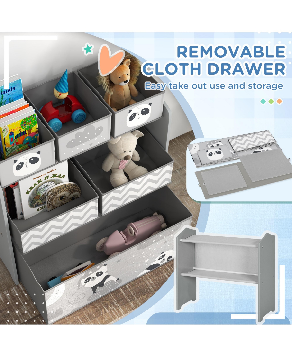 Kids Toy Storage Organizer for Ages Three to Eight with Multi Size Bins