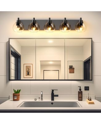 Bathroom Light Fixtures Over Mirror 5-Lights Vanity Light with Clear Globe Glass Shade Black Wall Sconce Vanity Lighting (Bulbs Not Included