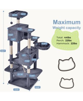 66in Cat Tree Tower: Large Multi-Cat Climbing, Extended Platform, Hammock, Pet House