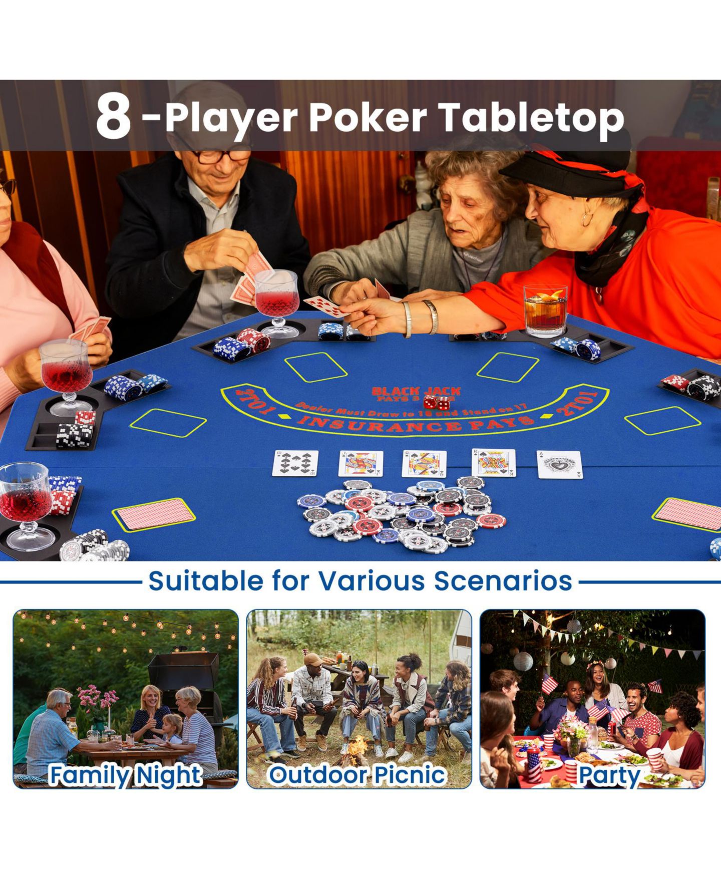 Детские игрушки HONGGE 8-Player Foldable Poker Table Top, Ages 14+, цвет: Синий — фото 9