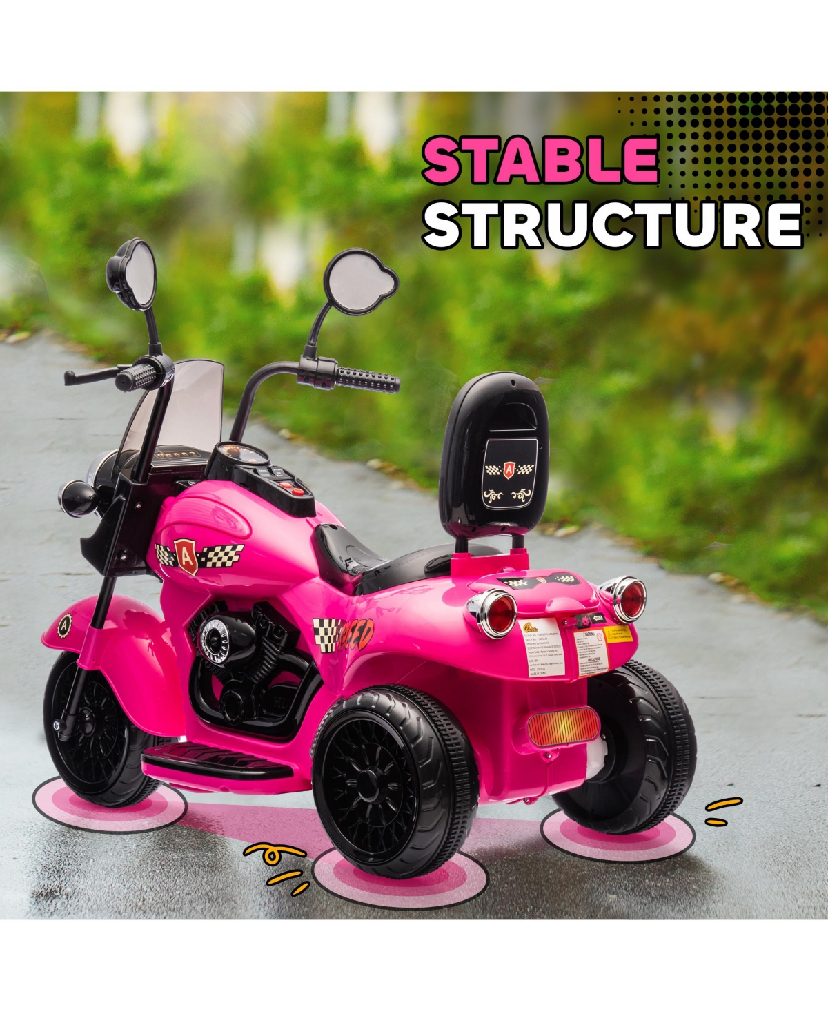 Hongge Kids 6V Electric Ride On Motorcycle with Three Wheel Stability Lights Music for Ages 3 to 5