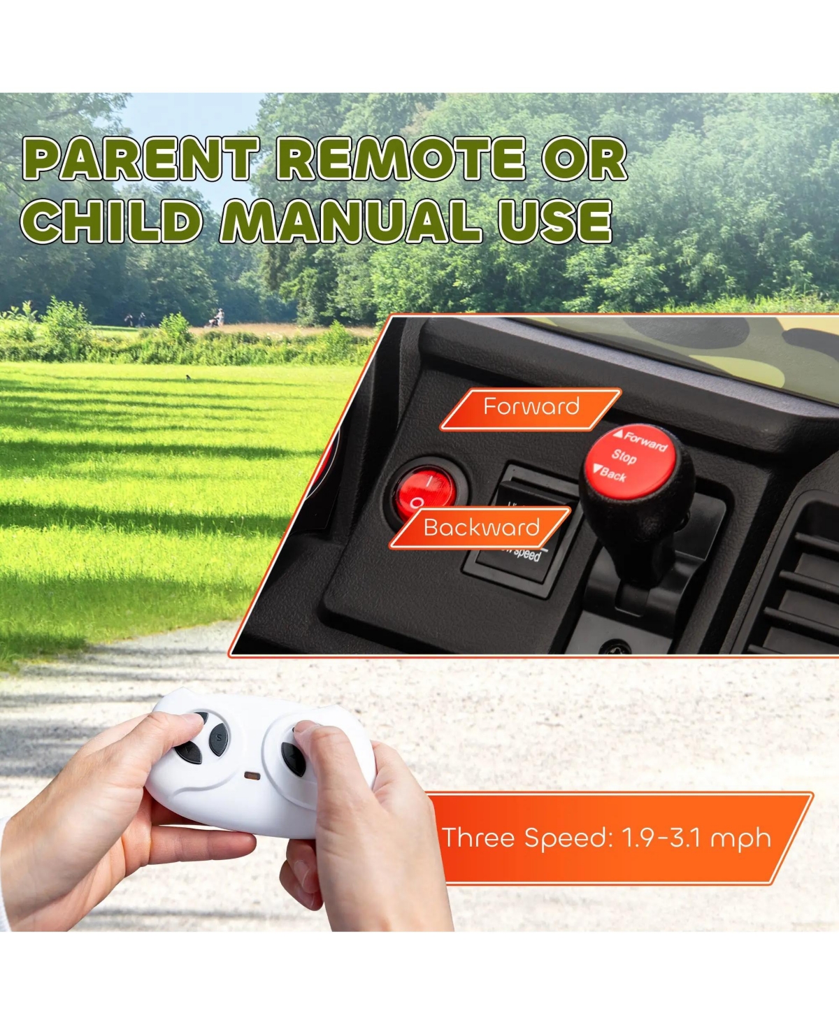 Hongge 12V Kids Ride On Car with Parent Remote Control for Ages 3 to 6