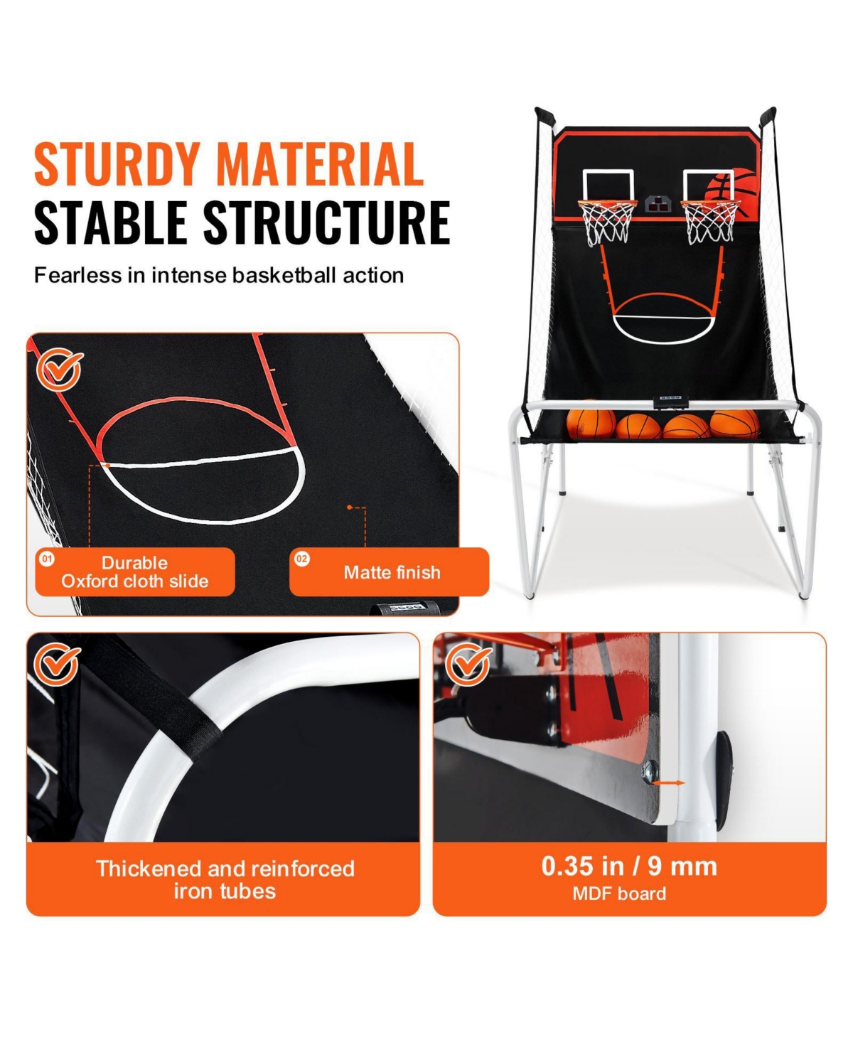 Sugift Foldable Basketball Arcade Game 2-Player Indoor Dual Shot with Scoreboard 4 Balls