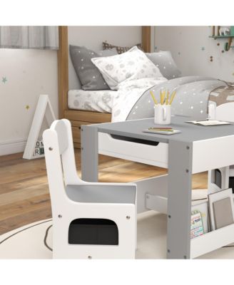 Kids Table and Chair Set with Reversible Top Storage and Bookshelf for Ages Three to Eight