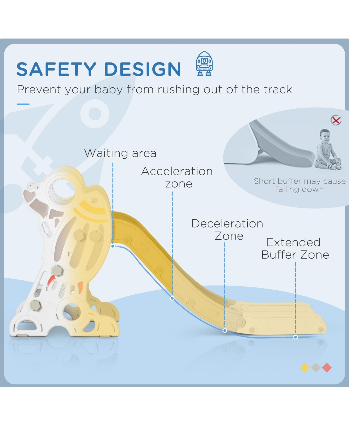 Hongge Kids Indoor Slide with Rocket Theme Non Slip Steps