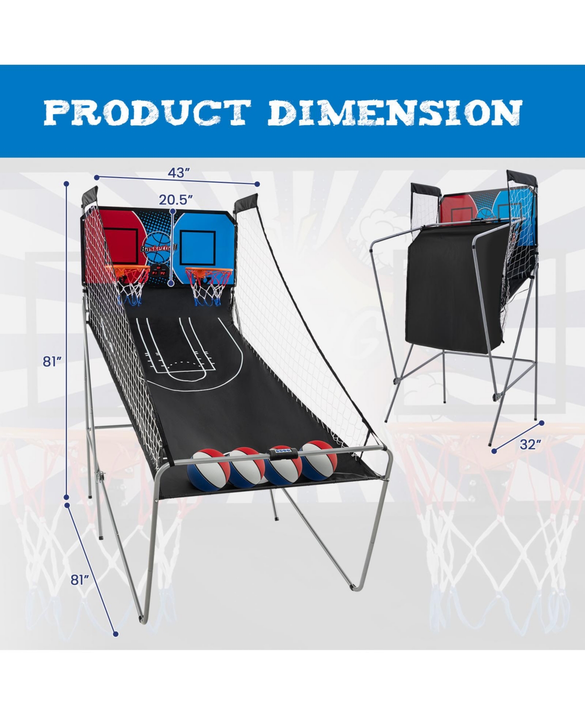 Mecale Dual Shot Basketball Arcade Game with 8 Game Modes and 4 Balls