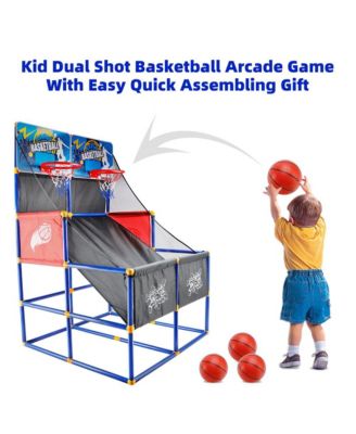 Double Hoop Basketball Arcade Game for Kids, Indoor/Outdoor Sports Toy with 4 Balls & Pump