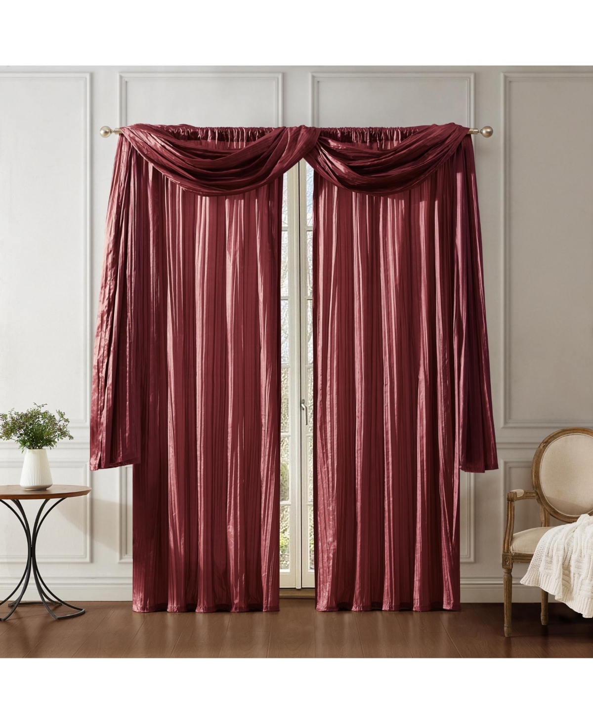 Elrene Home Fashions Athena Faux Silk Window Curtain Scarf Set