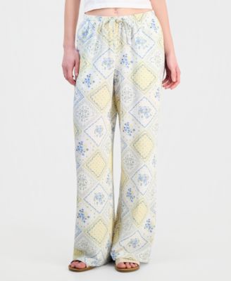 Juniors' Lightweight Printed Wide-Leg Pants
