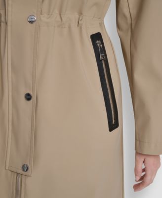 Women's Pleather Trim Anorak Rain Coat