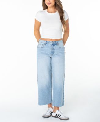 Juniors' Raw-Hem Wide-Leg Jeans
