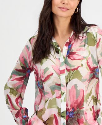 Petite Printed Long-Sleeve Blouse
