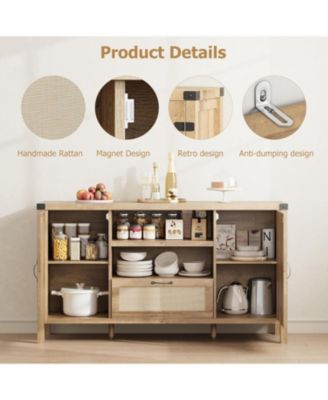 59.1" Buffet Sideboard Cabinet with Storage, Farmhouse Wood Coffee Bar Cabinet with Doors and Drawers