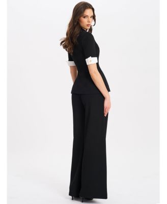 Women's Aleeza Black Wide Leg Suit Pants