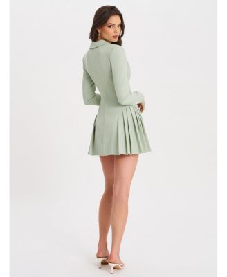 Women's Delia Pistachio Green Blazer Dress with Pleated Detail