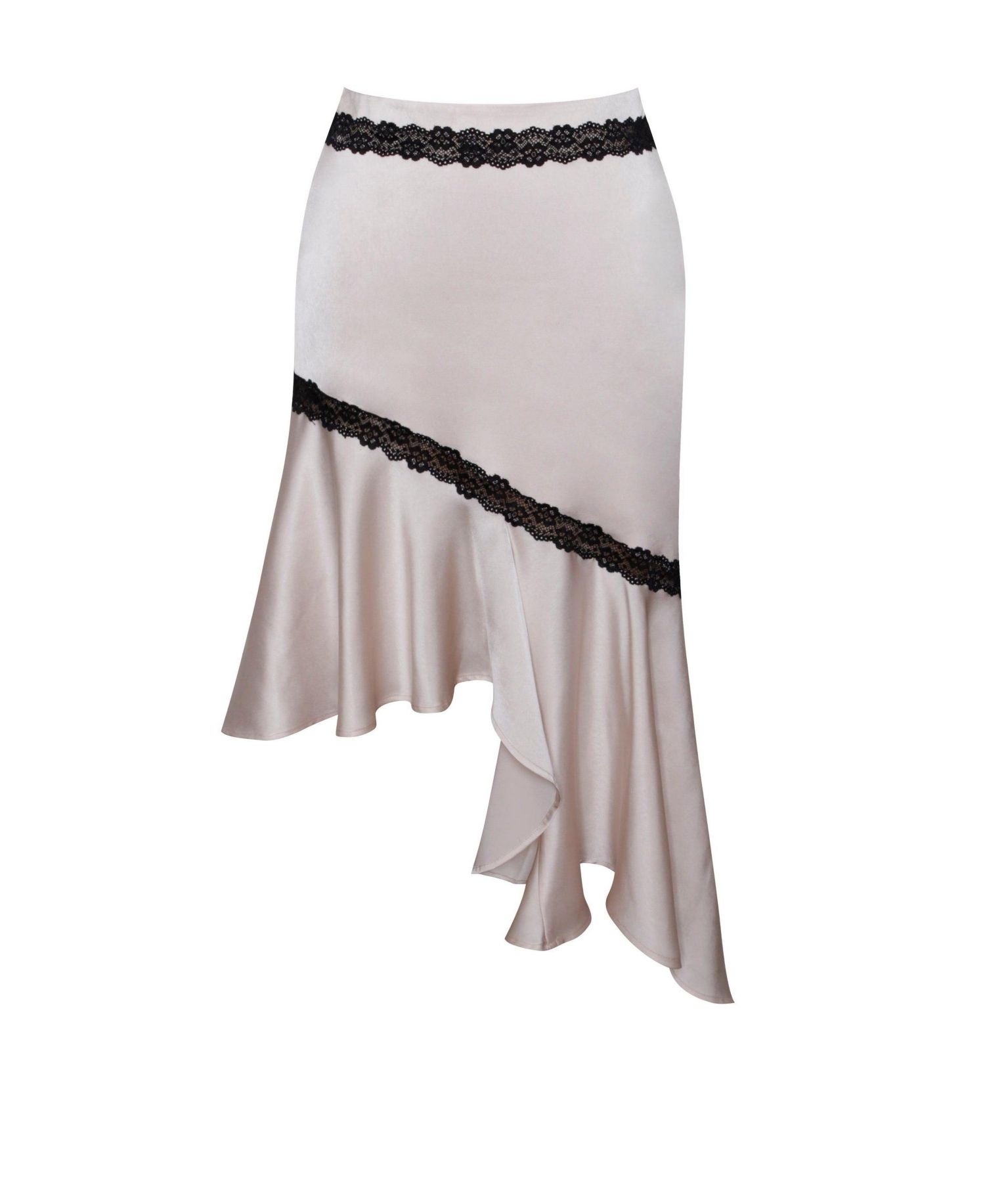 Women's Yahvi Beige Lace Trim Satin Skirt