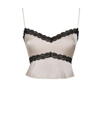 Women's Yareli Beige Lace Trim Satin Strappy Top