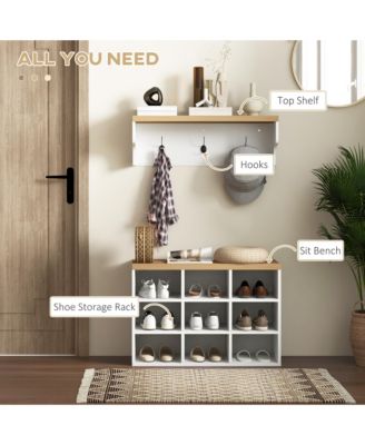 Shoe Bench and Coat Rack Set for Entryway Hallway