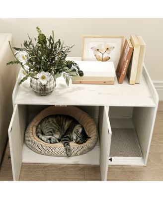 Cat Litter Box Enclosure, Litter Box Furniture w/ Scratching Mat