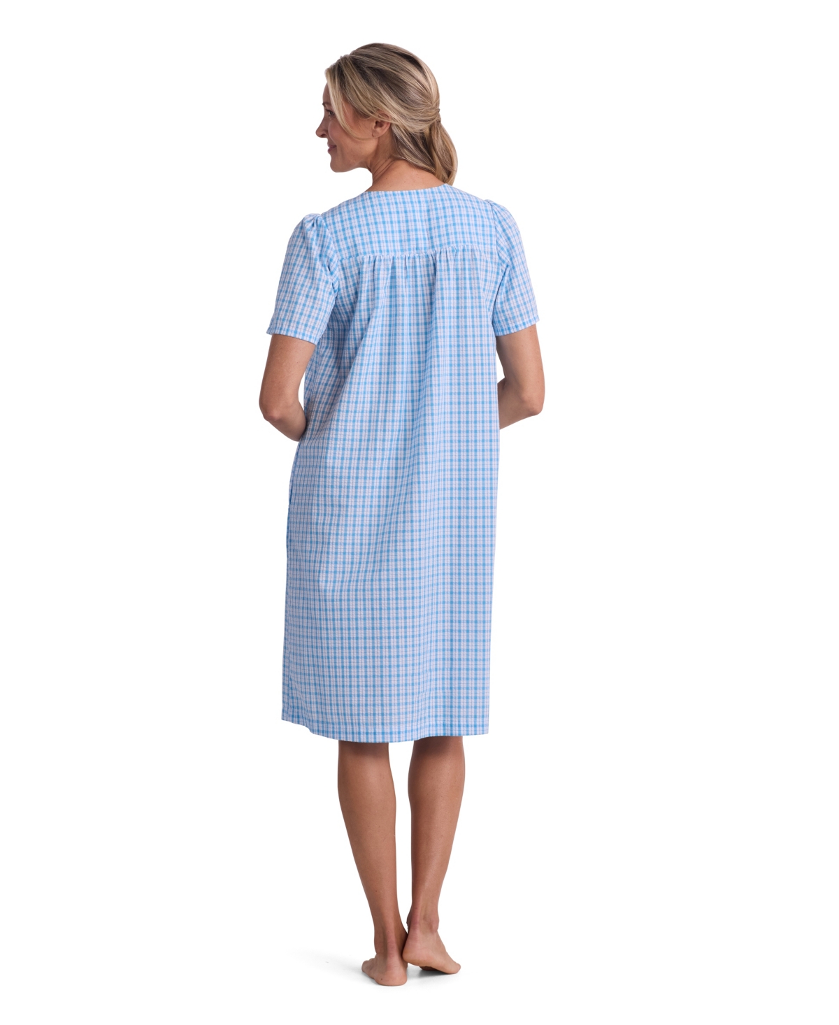 Miss Elaine Women's Window Pane Printed Square Neck Short Grip Robe