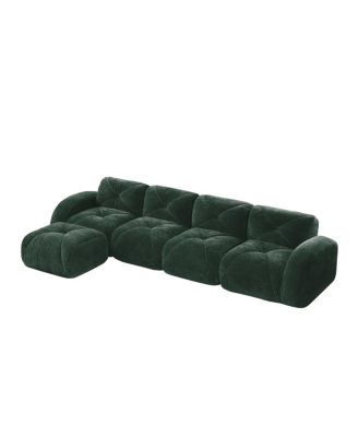 L-shaped Velvet Tufted Sofa with Movable Ottoman