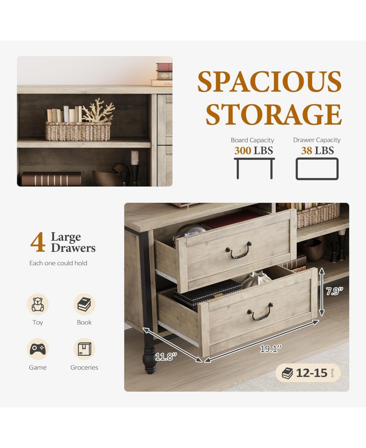 gaomon Tv Stand for up to 70 Inch Tv Mid Century Entertainment Center with 4 Drawers and Open Shelves, Media Console Table Tv Console Table