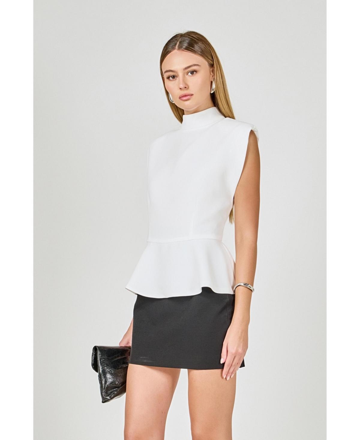 endless rose Women's Mock Neck Sleeveless Peplum Top