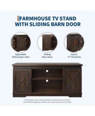 Farmhouse TV Stand for TV up to 65 Inches, Entertainment Center with Sliding Barn Doors and Adjustable Shelf