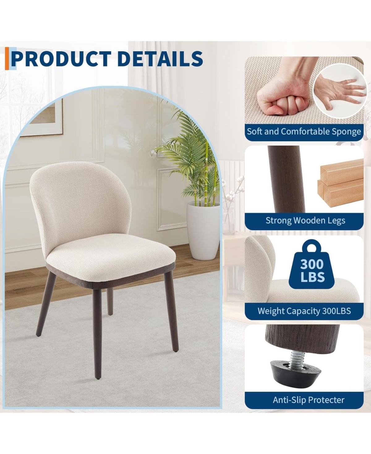 gaomon Dining Chairs Set of 4,Modern Upholstered Kitchen Chairs with Ergonomic Back Support