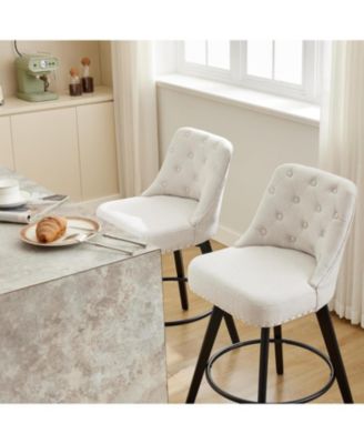 Bar Stools Set of 2, Modern Swivel Counter Height Bar Stools with Back and Wood Legs, Upholstered Barstools for Kitchen Island, 26" H Seat