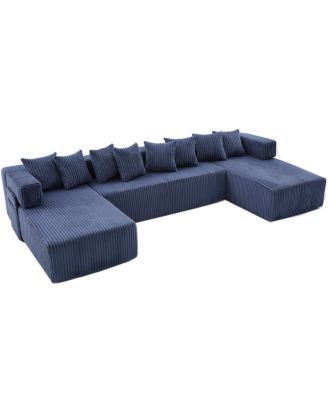 146" U-Shaped Convertible Sleeper Sectional Sofa with 8 Pillows