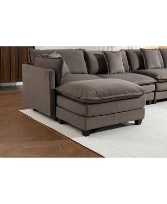 Modern 4-Seat Sectional Sofa with 2 Ottomans & Pillows, 149.61", 2 Colors