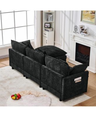101.9" 3-Seater Cashmere Sofa w/ Movable Ottoman, Modular Design