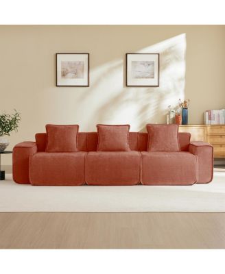  Streamlined Deep Seat Modular 3-Seat Boneless Sofa with French Edge Piping, Red Velvet