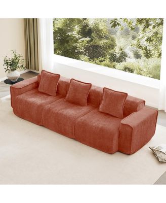  Streamlined Deep Seat Modular 3-Seat Boneless Sofa with French Edge Piping, Red Velvet