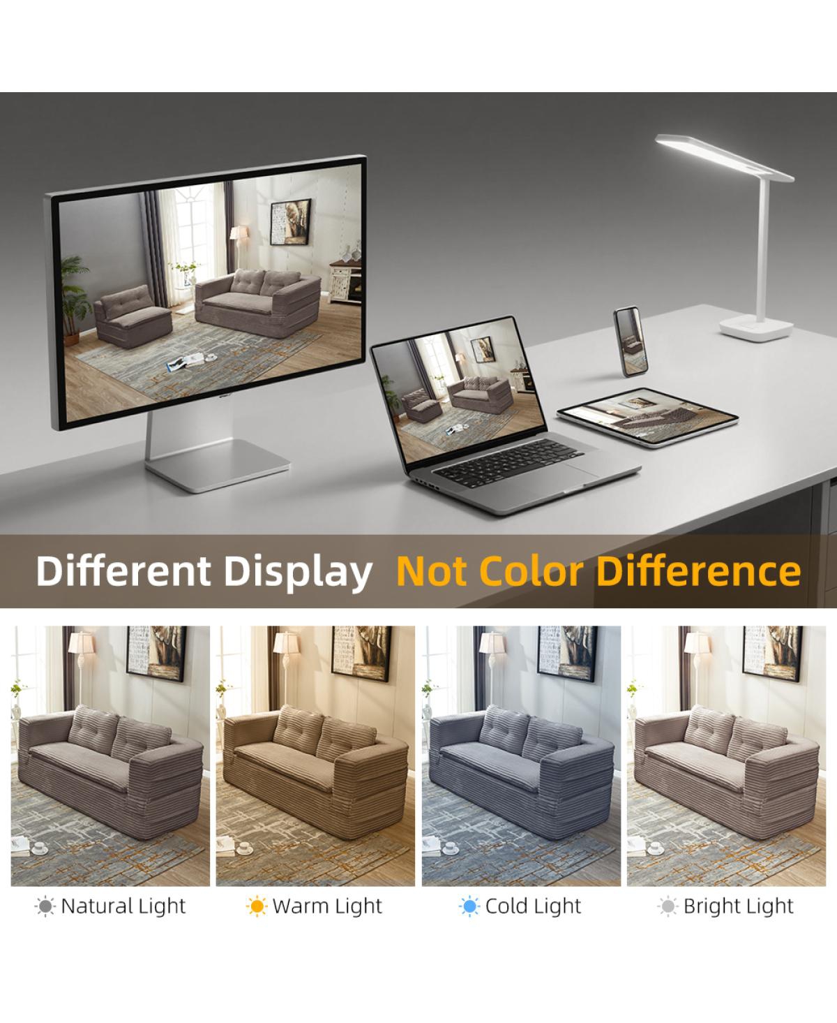 Streamdale Furniture Multi-Functional Corduroy Sectional Sofa Bed with Chaise Lounge, 80" King Size