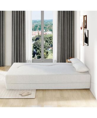  2-in-1 Foldable Sofa Bed, 75 Inch Folding Couch w/ Memory Foam Mattress & 2 Pillows