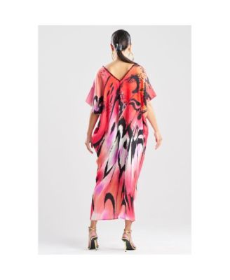 Women's Butterfly - Linen Blend Caftan w/ Beading