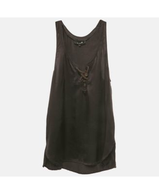 Women's Black Satin Lace-Up Tank Top