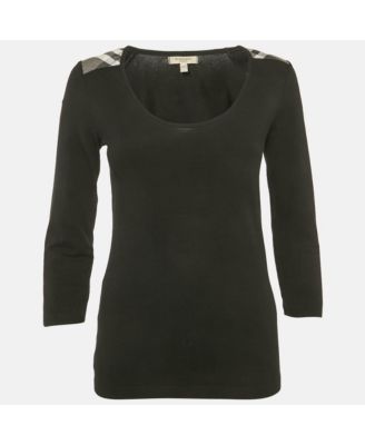 Women's Black Checks Trim Jersey Long Sleeve T-Shirt