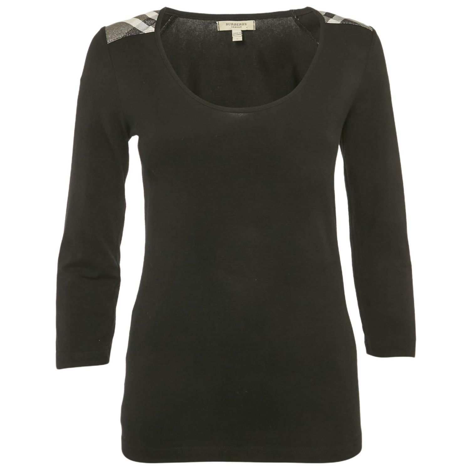 Women's Black Checks Trim Jersey Long Sleeve T-Shirt