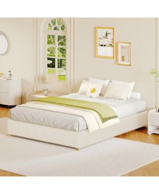 Platform Bed Frame with Upholstered Headboard and Wooden Slats Support, Upholstered Mattress Foundation - King